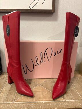 NEW Wild Pair Islah Knee High Boots Faux Leather Block Heel in Rouge ALR